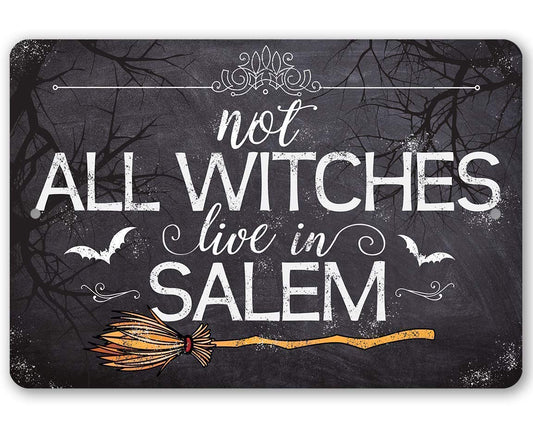 Lone Star Art Witch Halloween Decor - Not All Witches Live In Salem - Vintage Metal Sign - 8" x 12" - Indoor/Outdoor