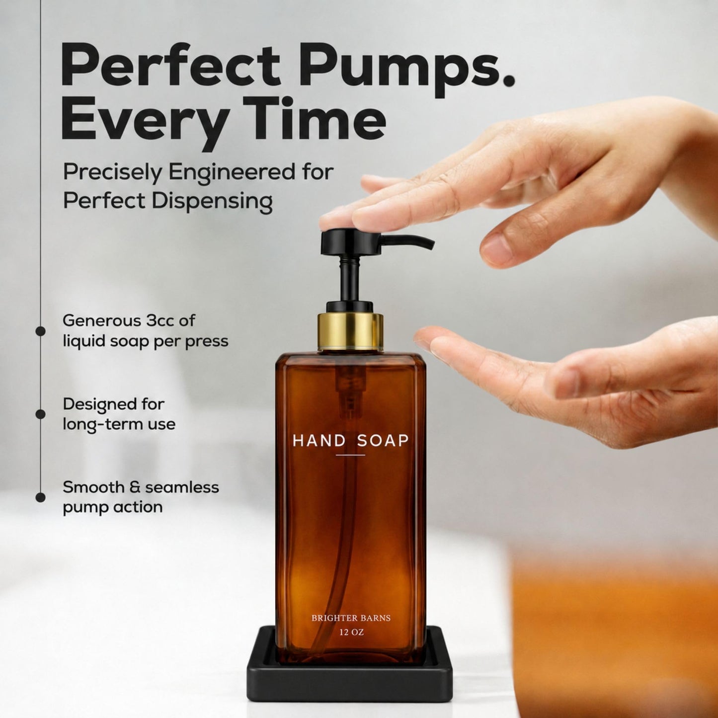 Amber Glass Hand and Dish Soap Dispenser Set by Brighter Barns - Kitchen Soap Dispenser Set with Tray and Pump for Kitchen Sink - Organic Modern Home Decor for Airbnb, Restaurant, Hotel, Gifts (Amber)