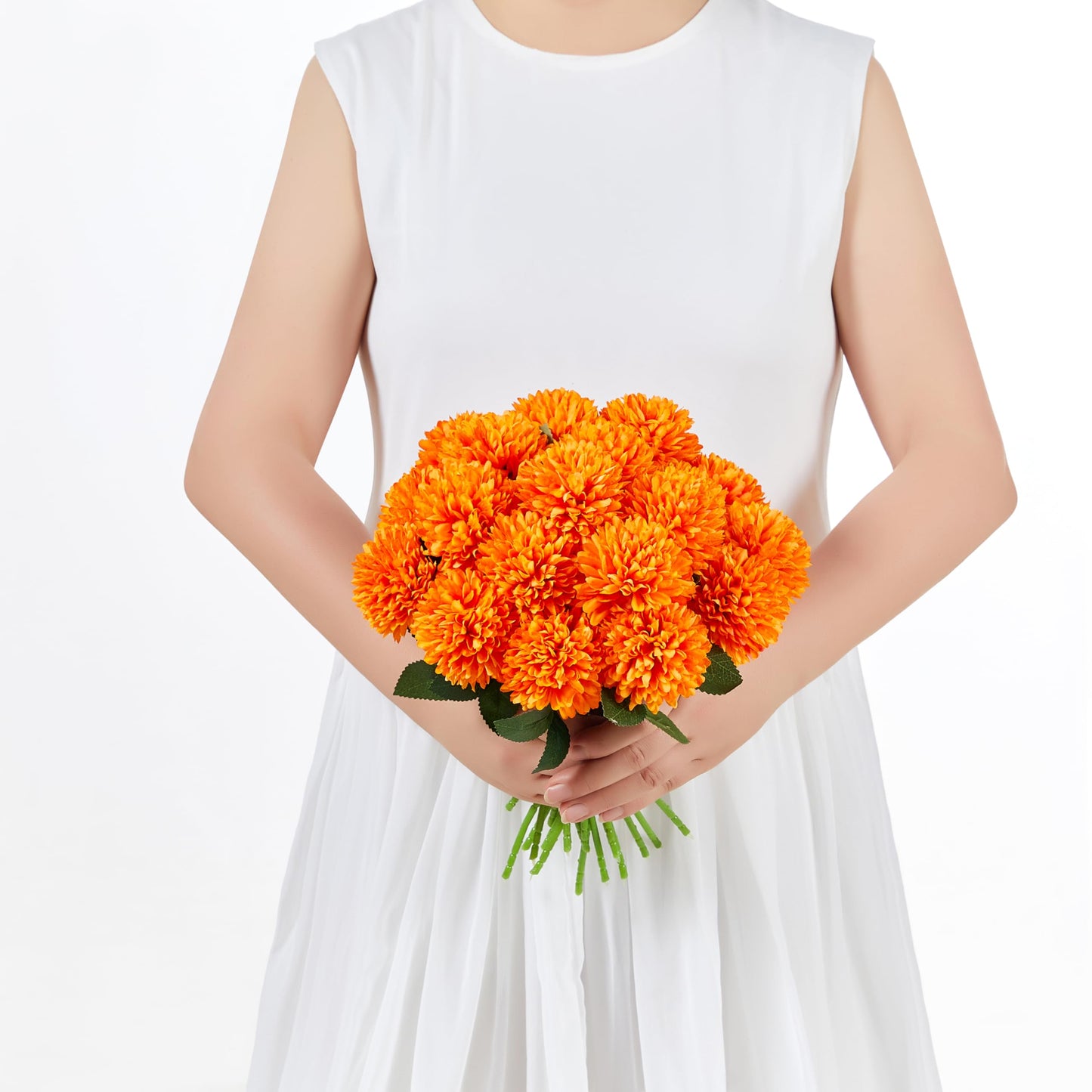 SITUMEIZI 12 Pcs Orange Artificial Chrysanthemums Flowers Ball Flower Fake Mums Silk for Fall Decor Halloween Thanksgiving Day Wedding Home Kitchen Decoration Floral Arrangement