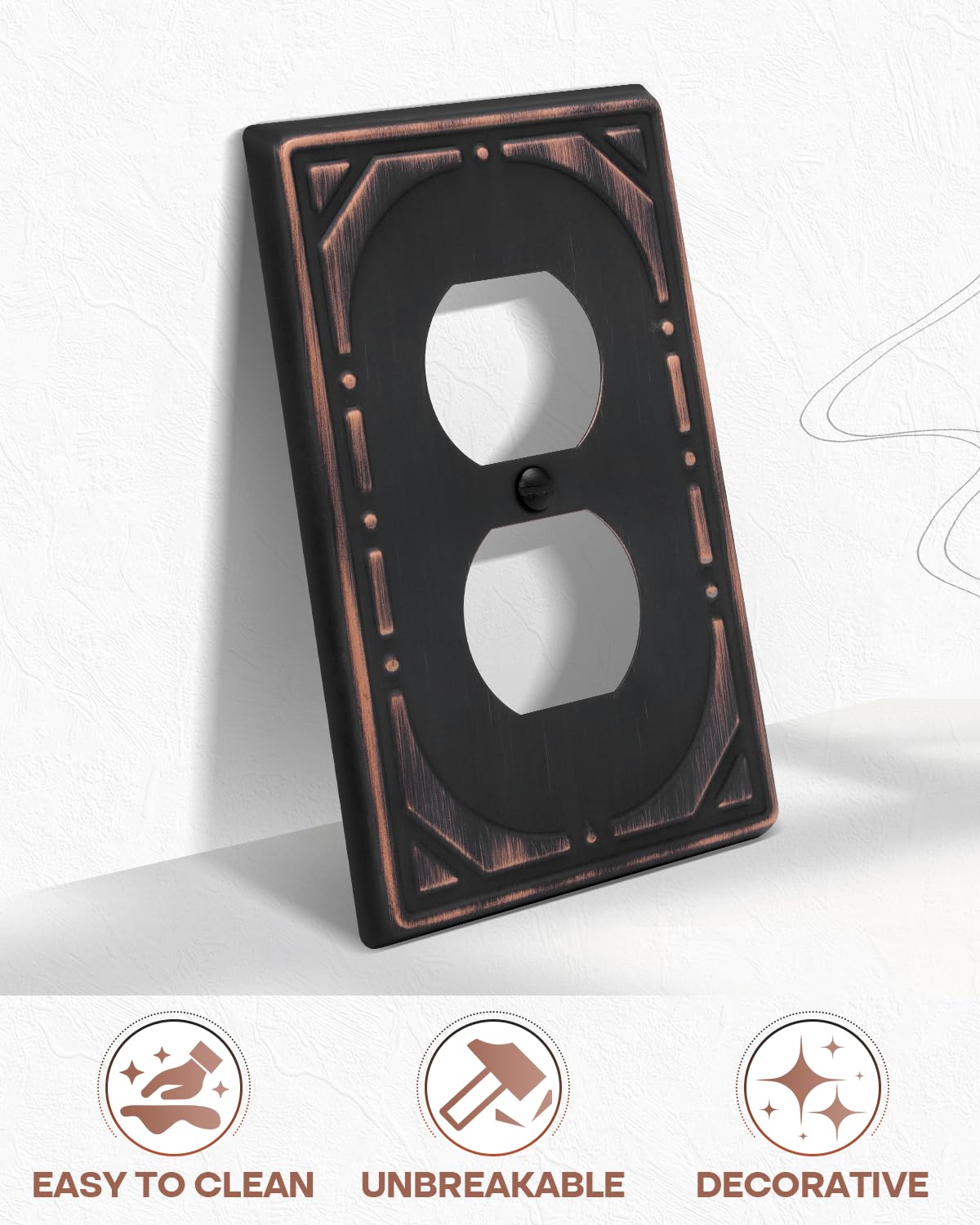 6 Pack Duplex Outlet Covers Wall Plates, Oil Rubbed Bronze Metal Electric Receptacle Cover, Classic Retro Style Decorative Switch Plate and Outlet Cover, 1 Gang Wall Plate for Electrical Outlets