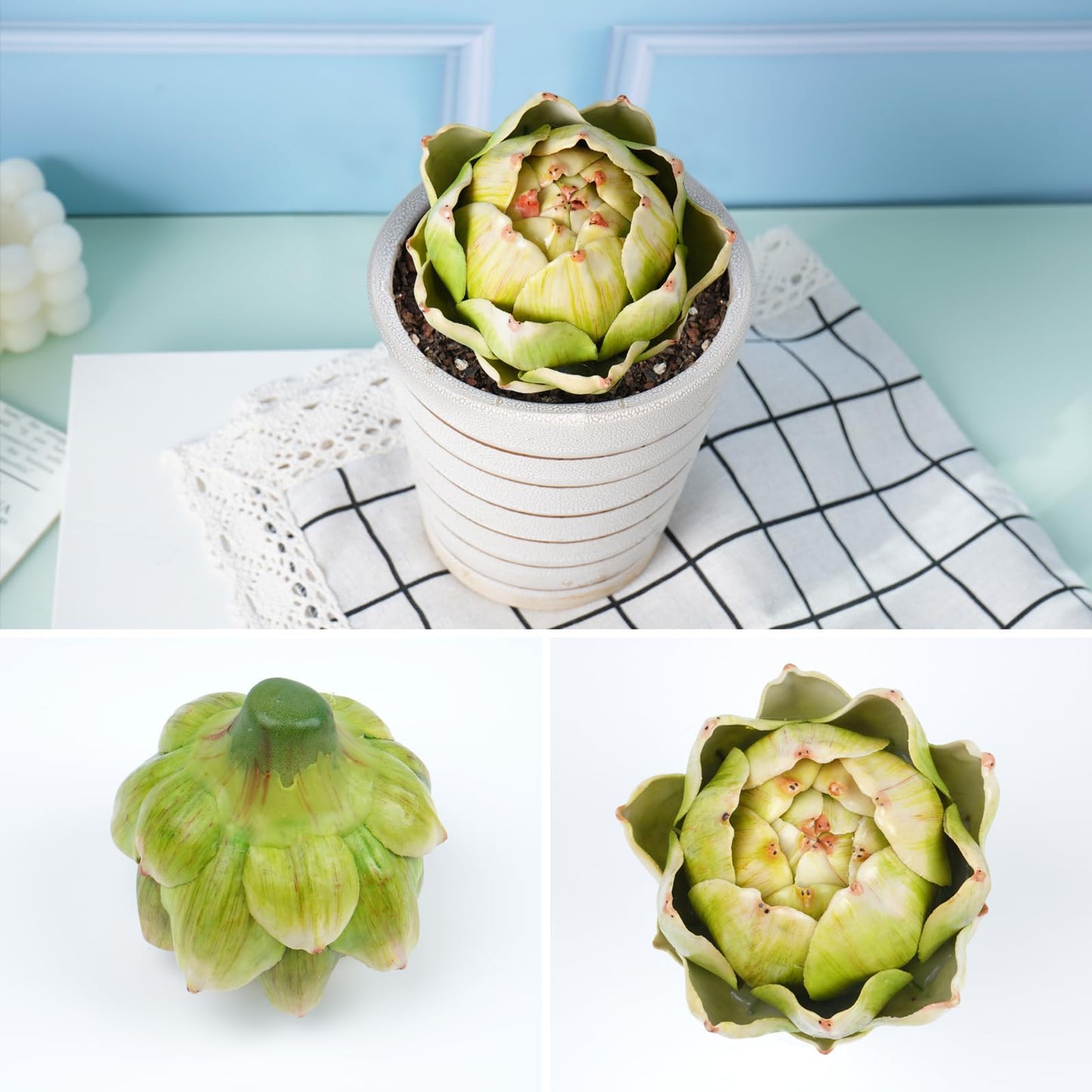 Notakia 6Pcs Green Large Faux Artichokes for Decoration Bowl Fillers Fake Fruit Artificial Artichokes that Look Real Realistic Fake Vegetable Decor for Home Kitchen Table Party Centerpiece