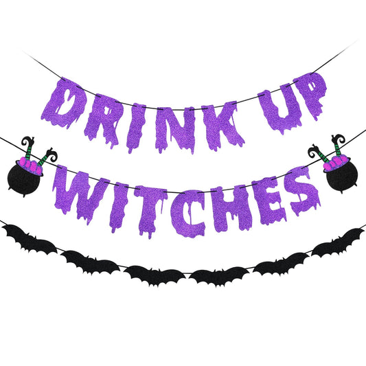 Purple Drink Up Witches Banner Halloween Bachelorette Witches Banner Witches Halloween Party Banners for Witch Bachelorette Haunted Mansion Party Decorations