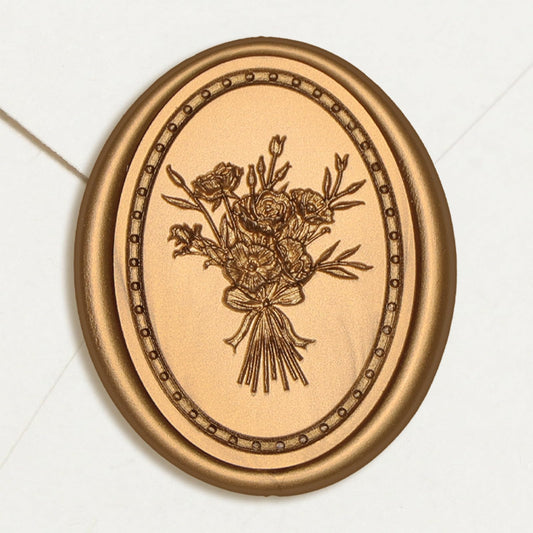UNIQOOO Wax Seal Stickers -Vintage Photo Frame Floral Bouquet Wedding Invitation Envelope Seal Stickers, 50 Pcs Self-Adhesive Antique Gold Stickers, Perfect for Invitation, Christmas, Gift Wrapping