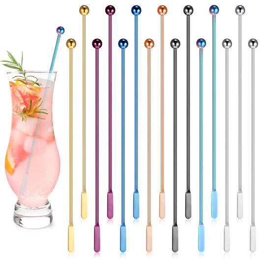 Roshtia 15 Pcs 7.6 Inch Metal Stir Sticks Coffee Stirrers Reusable Stainless Steel Swizzle Stick Drink Stirrers for Cocktail Beverage Milk Juices, Multicolor