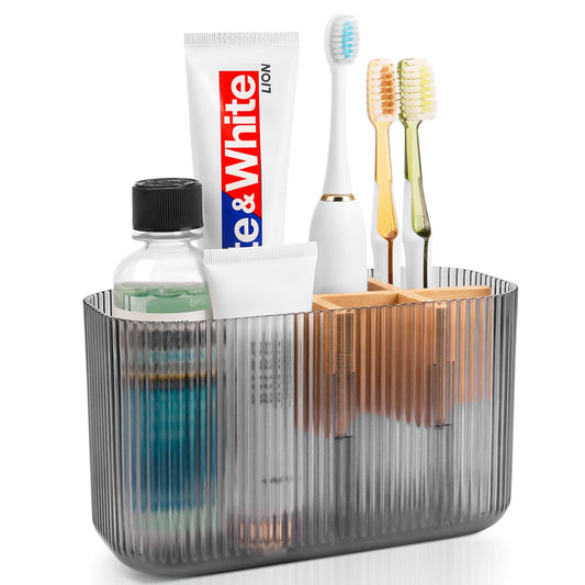 GFWARE Black Bathroom Accessories - 5 Slots Toothbrush Holders for Bathrooms Sink Organizer Countertop Kids Bathroom Storage Caddy Decor