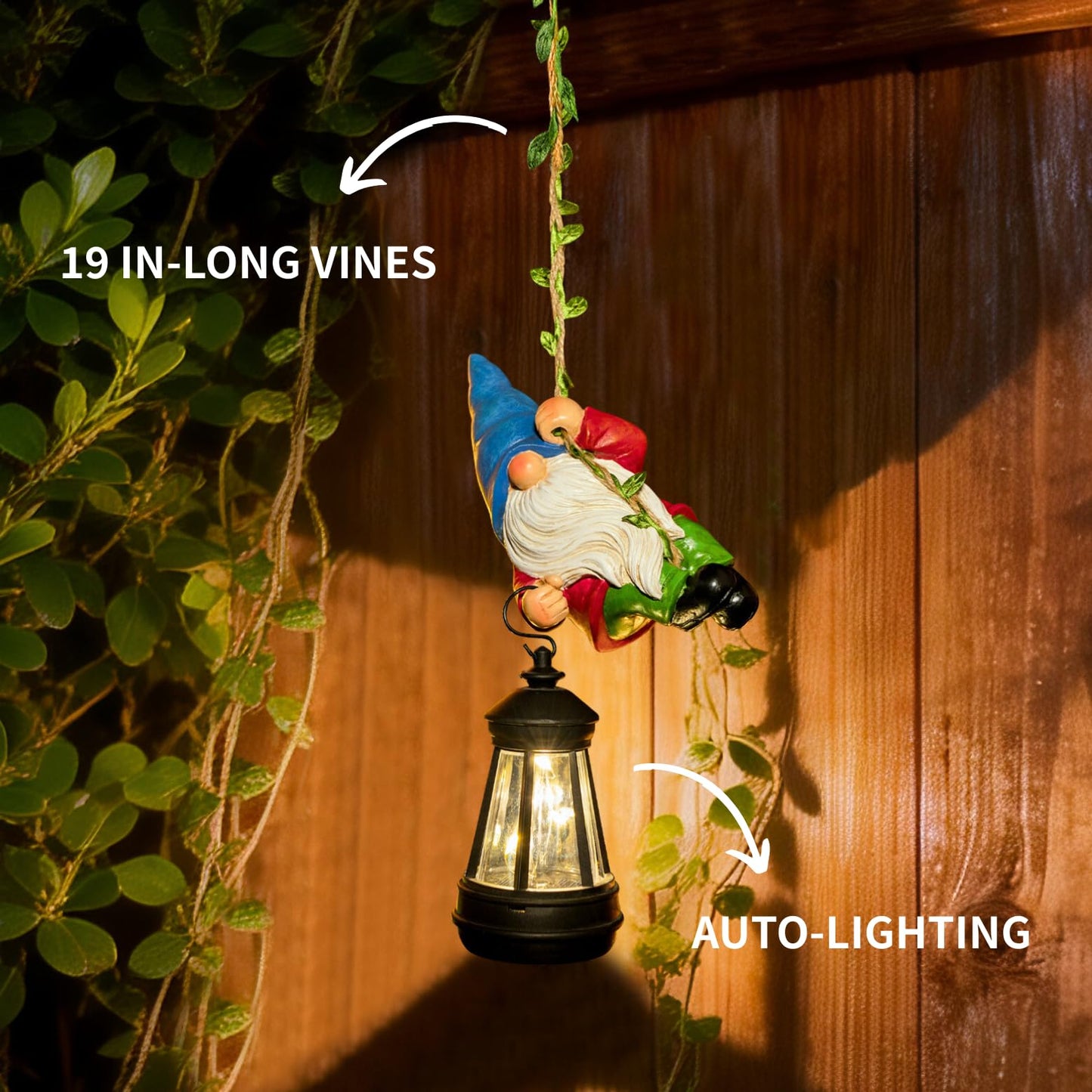 WONDHOME Solar Hanging Gnome Garden Statues Climbing Rope Gnome with LED Lantern Summer Outdoor Decor Tree Hugger Yard Porch Wall Fence Decoration Mother's Day Birthday Gifts for Mom Women