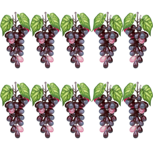 VEOAY Fake Grapes Artificial Fruit Mini Grapes Clusters for Home House Kitchen Party Wedding Decor (10, Purple)