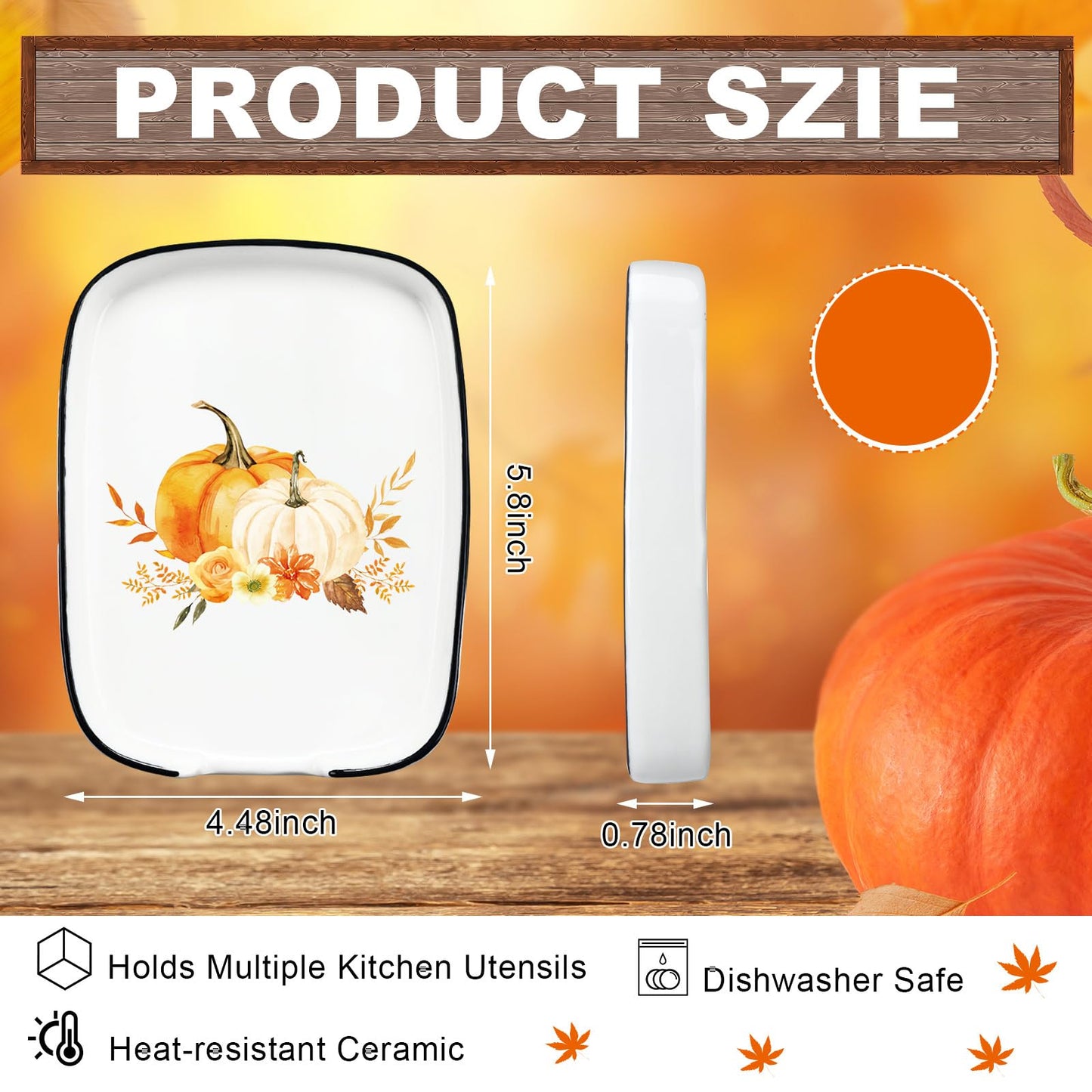 Teenyyou Fall Autumn Ceramic Spoon Rest 5.8" Pumpkin Spoon Rest Thanksgiving Day Farmhouse Cooking Utensils Holder Dishwasher Safe for Kitchen Stove Top Harvest Party Decorations Housewarming Gift