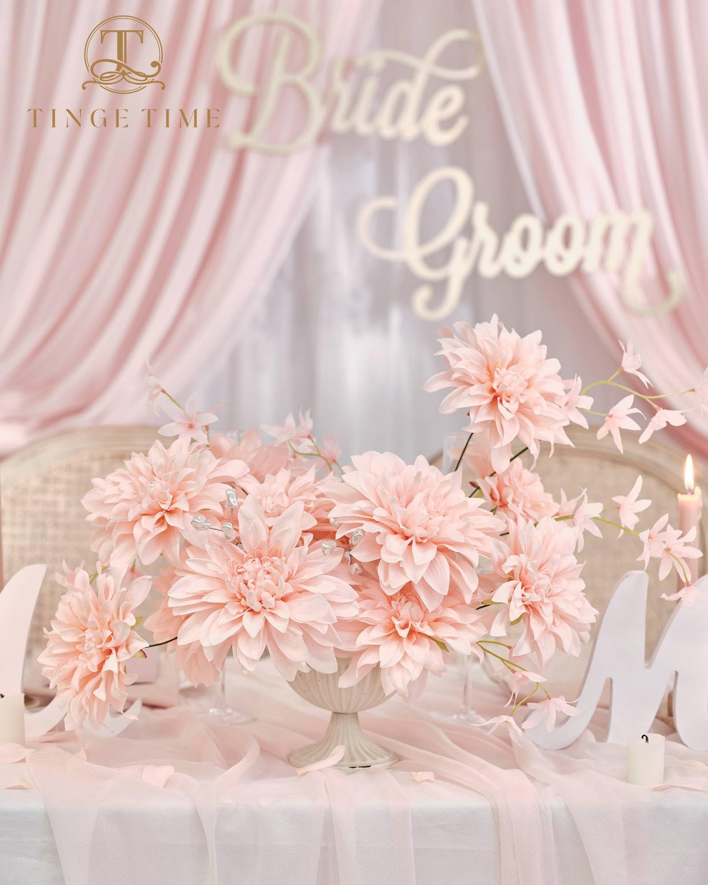 TINGE TIME Artificial Flowers 20pcs Silk Dahlia 5"/6" Fake Flowers for DIY Wedding Bridal Bouquets Centerpieces Arrangements Party Baby Shower Home Decorations (Blush)