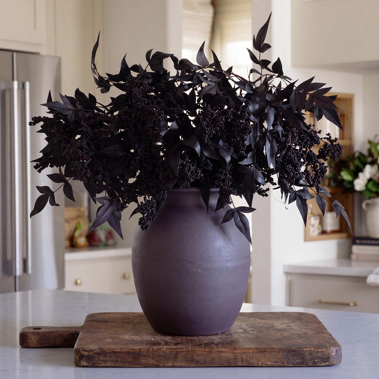Zeyune 3 Pcs Artificial Black Berry Stem Fall Faux Flowers Picks Branches Fake Realistic Sedum Stem Spray for Halloween Holiday Seasonal Farmhouse Mantel Harvest DIY Home Decorations(35 Inch)