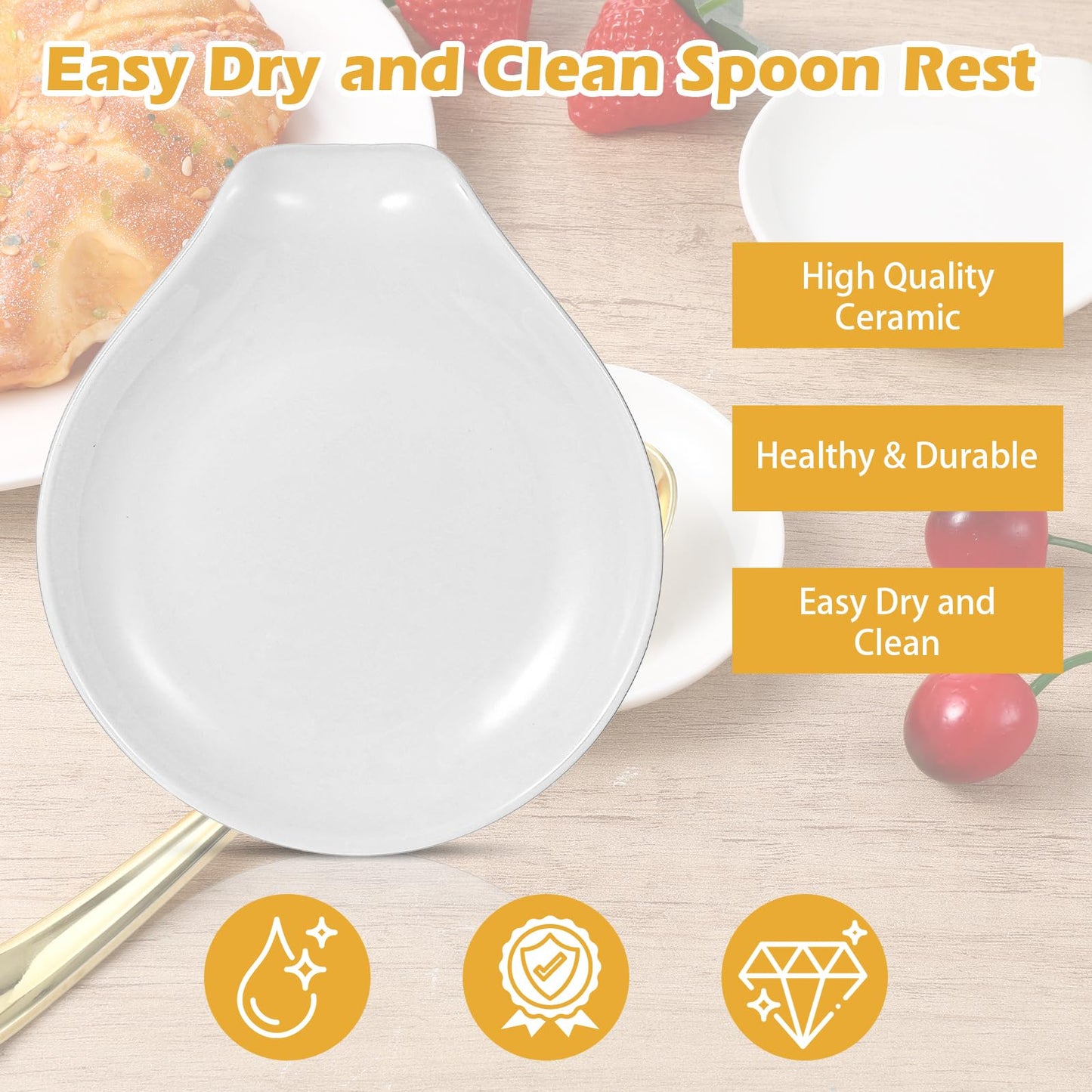 8 Pcs Ceramic Spoon Rest, White, 3.8 x 3.4 x 0.7 Inch, Dishwasher Safe, Kitchen Counter Coffee Spoon Rest