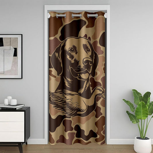Manfei Vintage Brown Camo Door Curtain Hunting Camouflage Duck Hunters Blackout Curtain for Bedroom Doorway Living Room,Dog and Duck Door Drape,Kids Boys Girls Room Decor,42"x80" 1 Panel