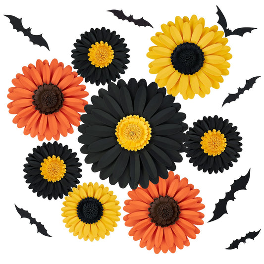Paper Jazz Halloween Paper Flowers Decorations for Wall, 3D Halloween Decorations Indoor with Bats and Spider Webs for Window,Fall Home Decor for Bathroom,Kitchen.