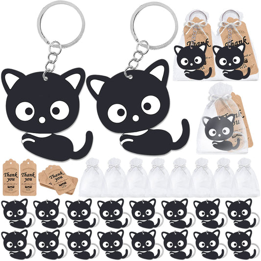 CiciBear 60 Pack Black Cat Themed Party Decorations for Guests, 20 Keychains, 20 Tags and 20 Bags for Cat Meow Birthday, Let's Pawty, Kitty Pet Party, Animal Lover, Halloween Decorations