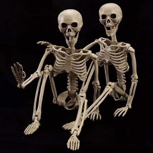 wymulot 2-Pack 40" Pose-N-Stay Halloween Skeletons, Life-Size Full Body Realistic Posable Skeleton with Movable Joints, Spooky Haunted House Decor for Outdoor Yard, Patio & Front Porch