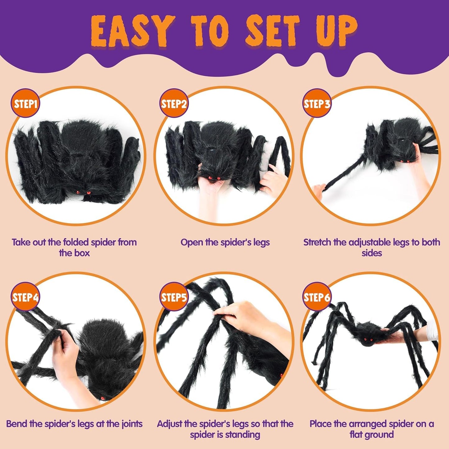 JOYIN Halloween Outdoor Decorations Giant Spider, 5 Ft Large Spider for Yard Lawn Garden Patio Scary Halloween Outside Decor, Indoor Haunted House Prop and Home Party Decor, Black