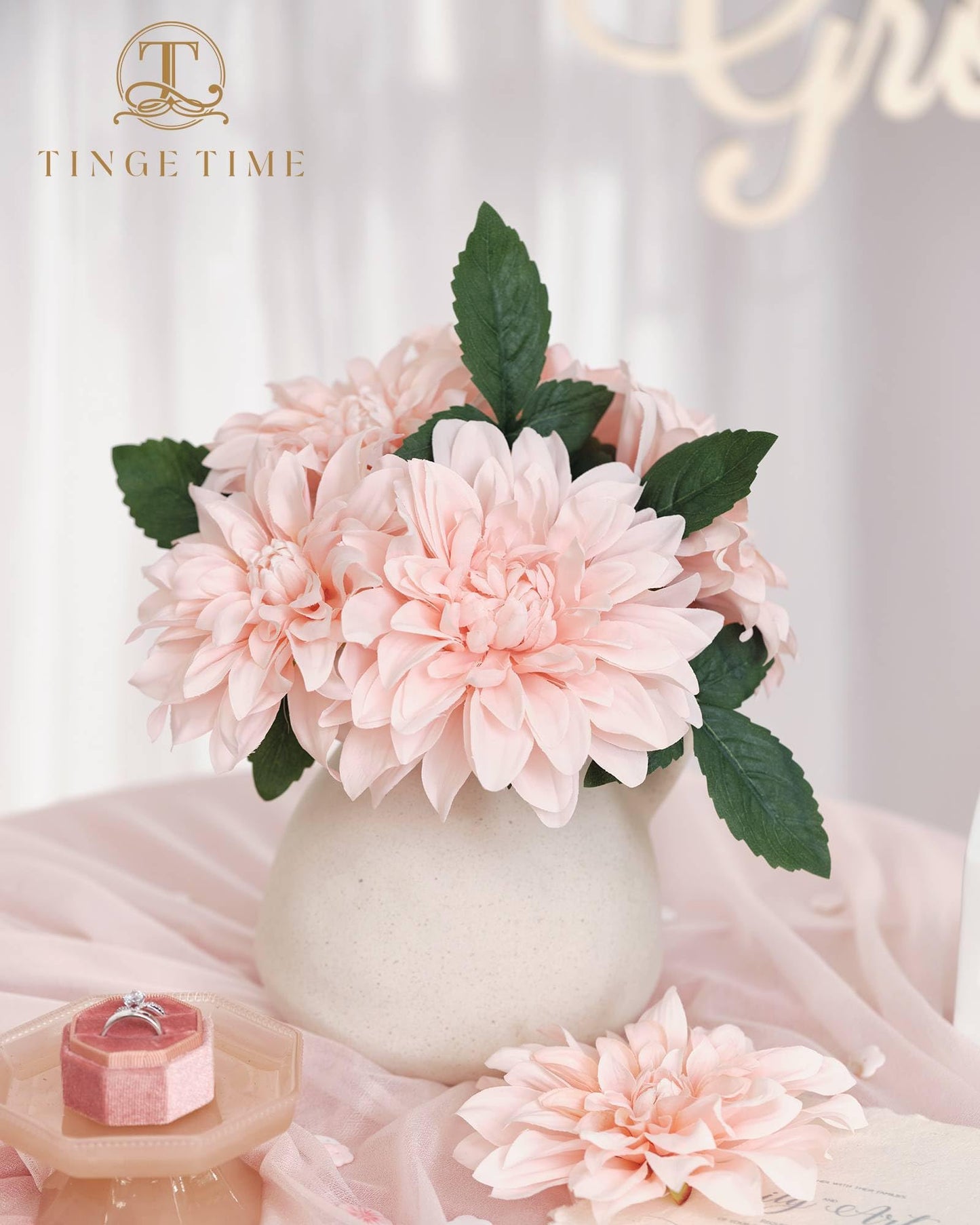 TINGE TIME Artificial Flowers 20pcs Silk Dahlia 5"/6" Fake Flowers for DIY Wedding Bridal Bouquets Centerpieces Arrangements Party Baby Shower Home Decorations (Blush)