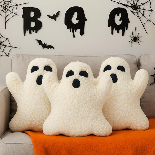 Shappy 3 Pcs Halloween Ghost Throw Pillows Cute Soft Throw Decorative Pillows for Halloween Decorative Home Bed Sofa with Ghost Decor Cushion