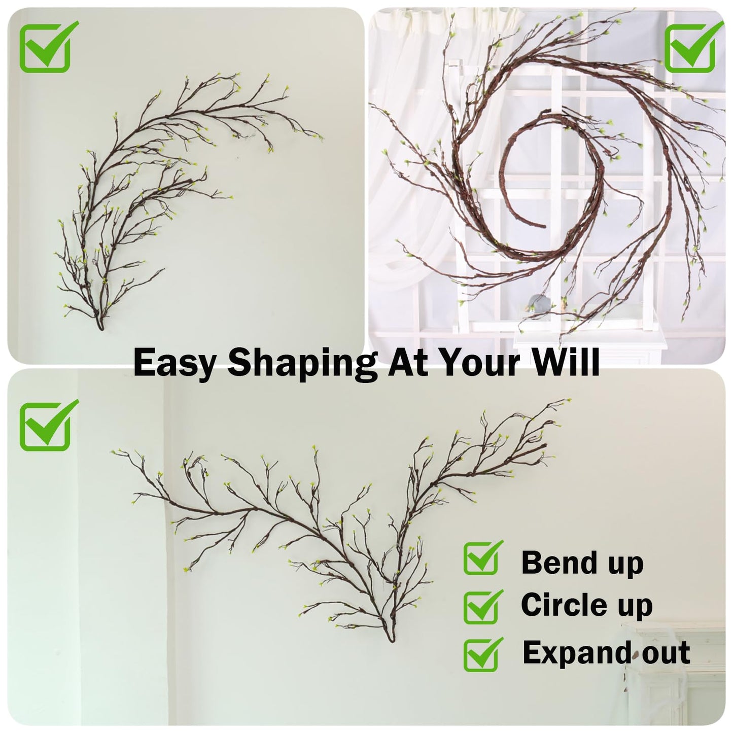 118 inch Large Bendable Artificial Floral Tree Branches Twigs Vines Cherry Blossom Trunk Ivy Wood Wall Fake Hanging Plants Willow Grapevine Garland for Wedding Arch Jungle Halloween Patio Decoration