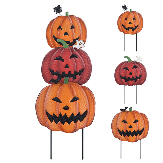 hogardeck Outdoor Halloween Decorations, 34" Decorative Garden Stakes with 3 Pumpkins for Halloween Decor, Jack O Lantern Metal Yard Signs for Outside Lawn Patio Party Decorations