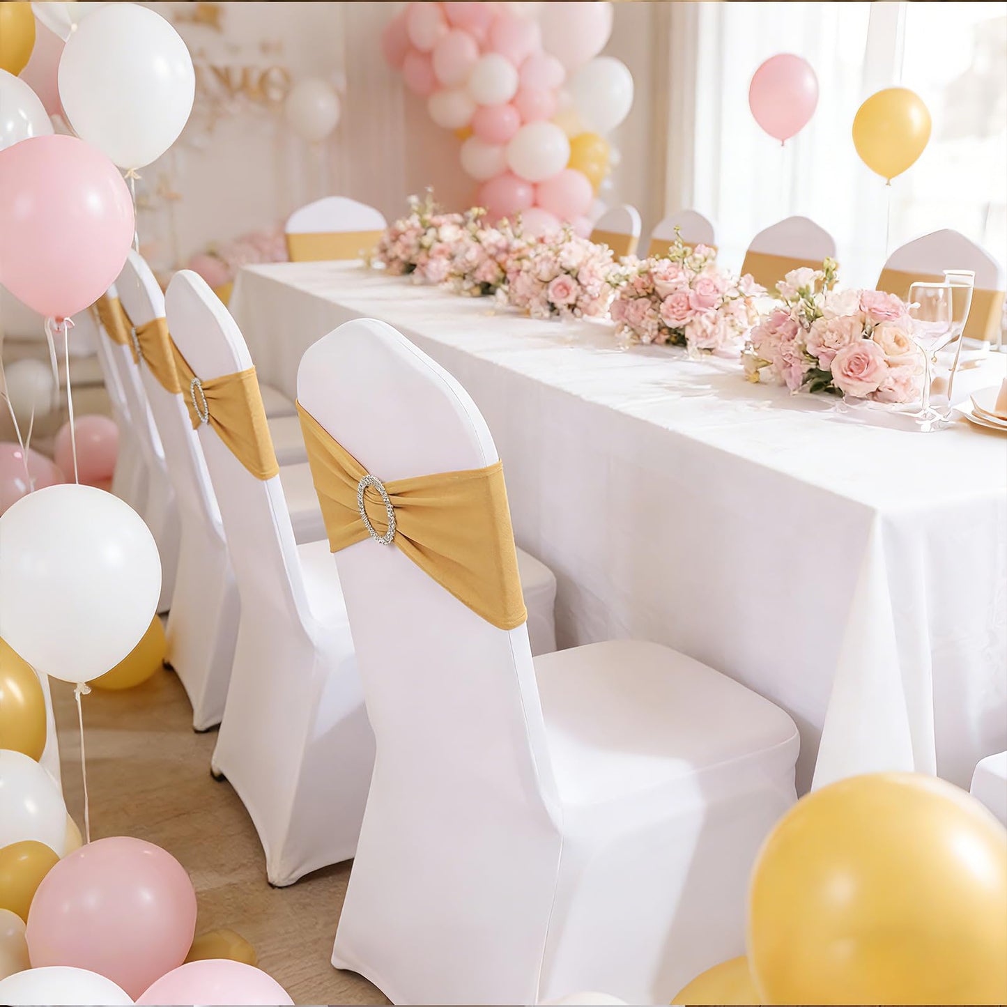MehelloFeather Spandex Chair Sashes 20Pcs Chair Bows for Weddings Parties Holiday Celebrations and Event Decorations(Glod)