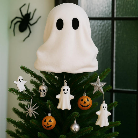 Gejoy Halloween Ghost Tree Topper Decor 13 Inches White Ghost Elf Halloween Tree Topper Ornaments for Holiday Party Favors Supplies Decor