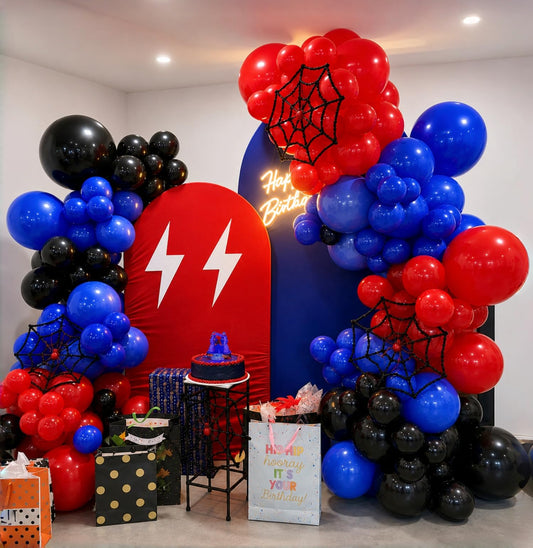 Red Blue Black Balloon Arch Garland Kit, 101 Pcs Matte Red Black and Royal Blue Latex Balloon Garland Set for Boys Kids Man Halloween Cool Spider Theme Party Birthday Graduation Party Decorations