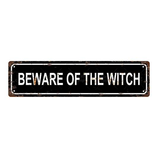 BEWARE OF THE WITCH HALLOWEEN Metal Tin Sign Bar Cafe Garage Cave Home Room Wall Bathroom Farmhouse Garden Porch Patio Decor, 8 x 8 Inch