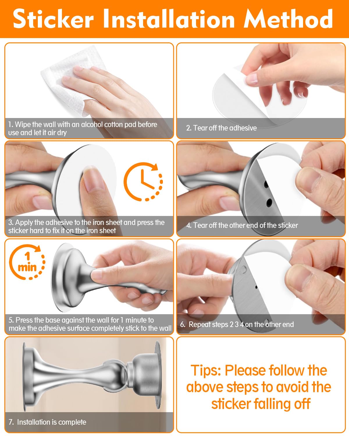 Door Stoppers Magnetic Door Catch, 2 Pack Stainless Steel Magnetic Door Stop, Double-Sided Adhesive Tape, No Drilling, Screws for Stronger Mount, Holder Your Door Open for Wide Doors