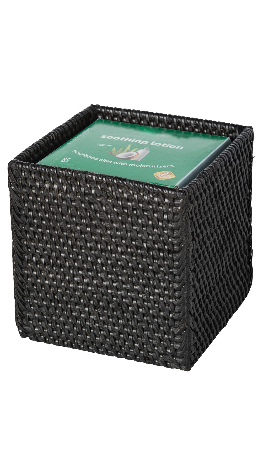 KOUBOO Loma Square Rattan Tissue Box Cover - Coastal Boho Tissue Holder for Bathroom, Guest Room, Living Room - Decorative Square Tissue Box Cover (Solid Black)