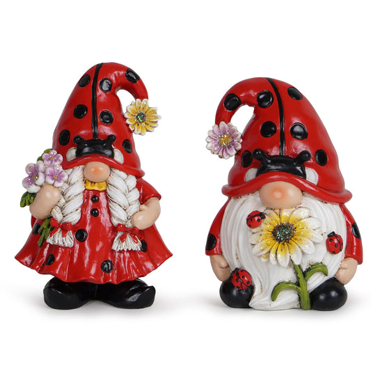 Hodao 2PCS Spring Ladybug Gnomes Decorations Ladybug Couple Gnomes Ornaments Decor Summer Gnome Figurines for Outdoor Garden Decor Birthday Gift for Mom, Grandma, Women