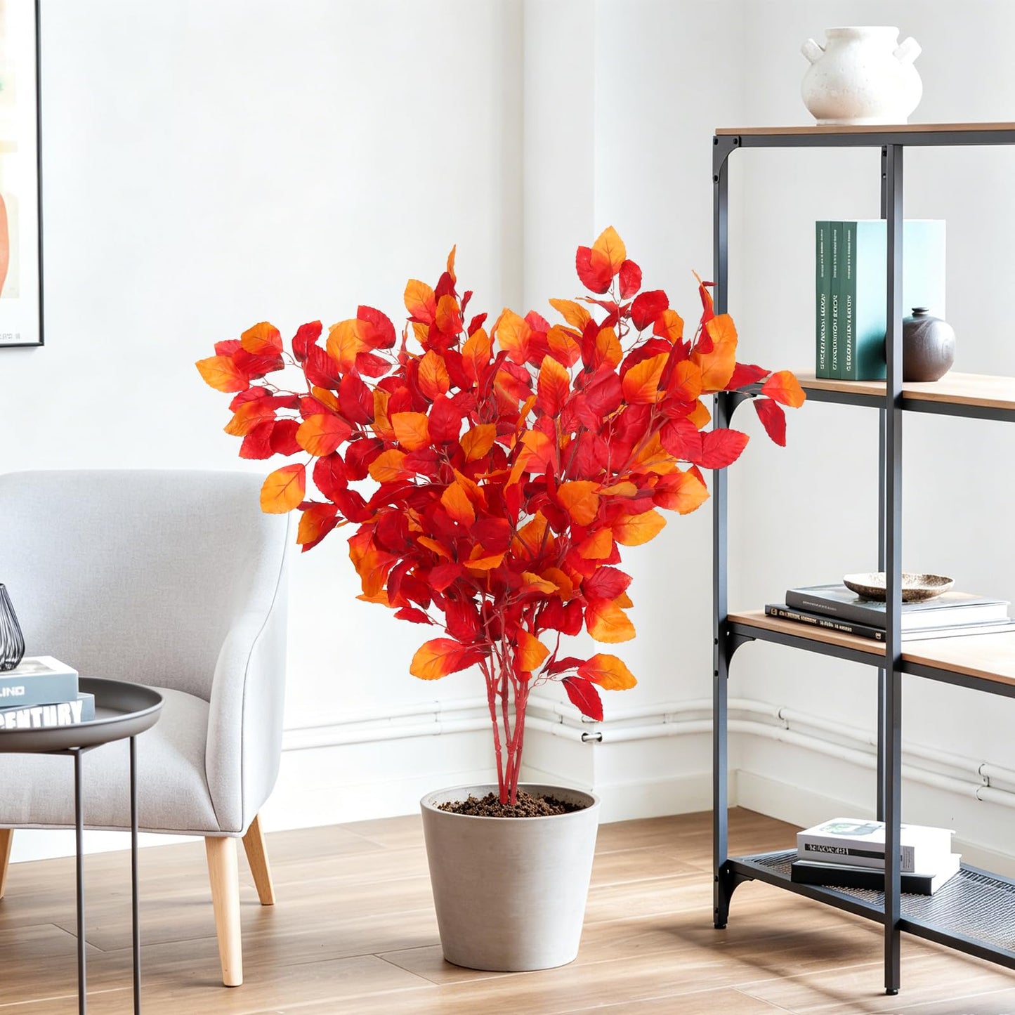 RECUTMS Artificial Fall Beech Leaf Stems 4Pcs 39Inch Fake Fall Foliage Branches Faux Autumn Leaves Long Greenery Stems for Tall Vase Thanksgiving Halloween Festival Harvest Home Decor(Sunset Red)