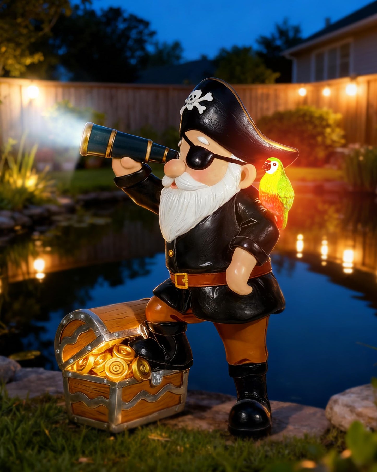 Miggley Pirate Gnome Solar Garden Statue Outdoor Figurine Decor Lights