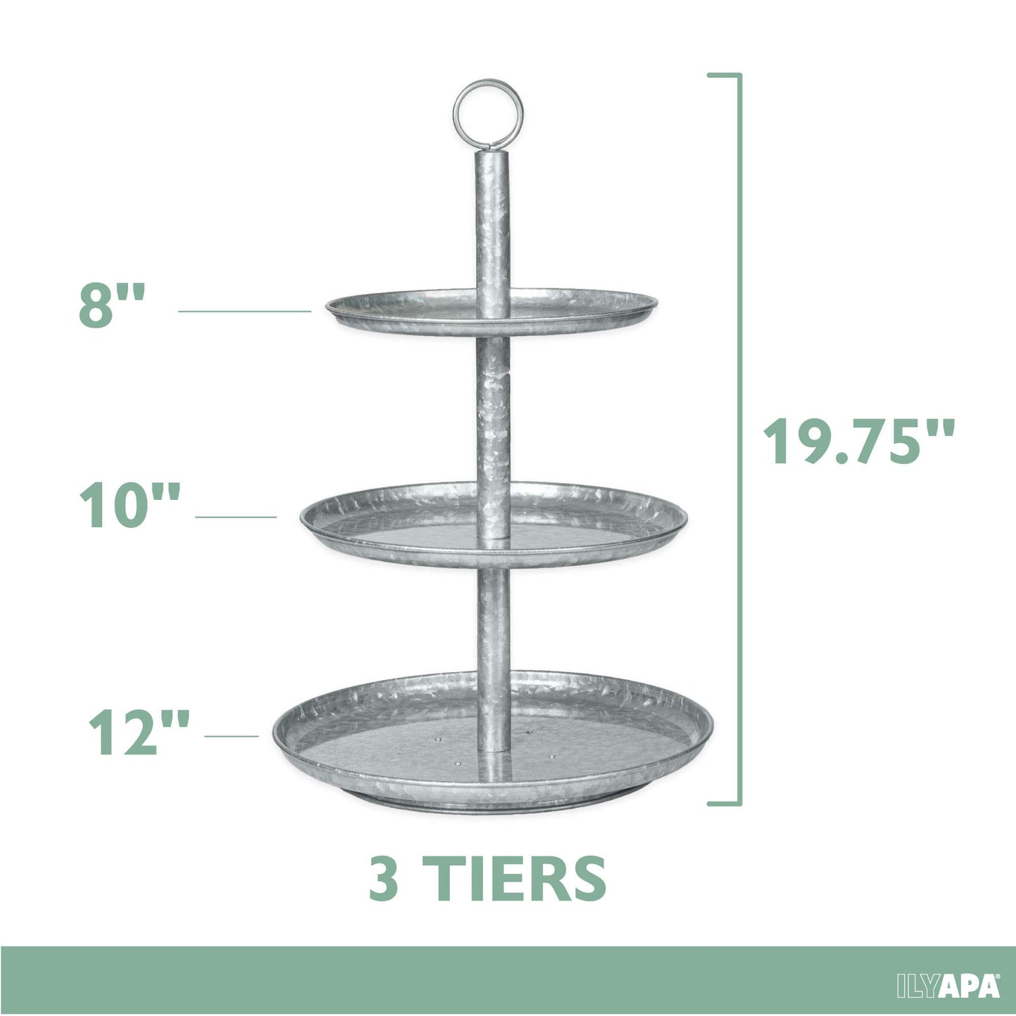Ilyapa 3 Tier Tray, Galvanized Serving Tray, 3 Tier Serving Stand, Farmhouse Tiered Metal Platter for Cake, Cupcake Tower, Dessert, Appetizers & More