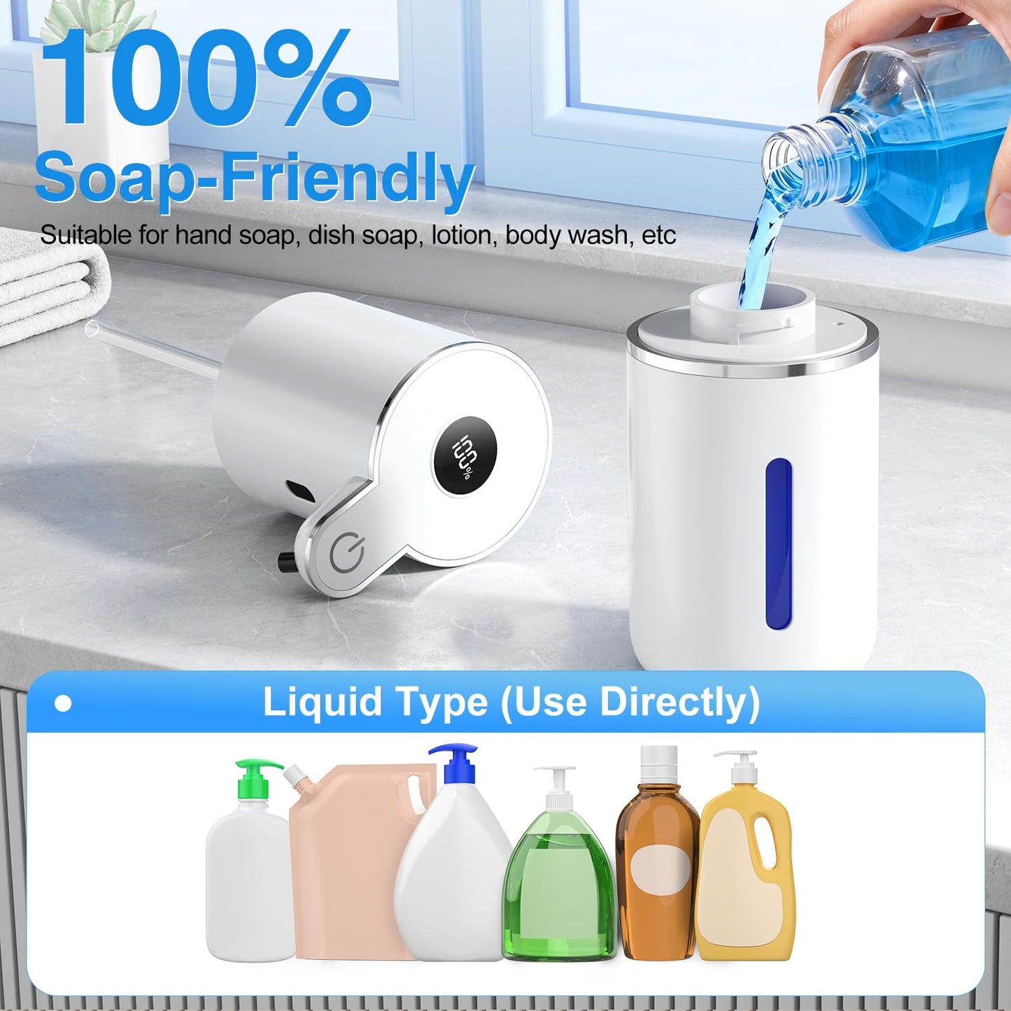 Automatic Soap Dispenser with Smart Digital Display, Touchless Rechargeable Hand & Dish Liquid Soap Dispenser for Kitchen & Bathroom - 6 Adjustable Level, Wall Mounted, 380ml IPX5 Waterproof