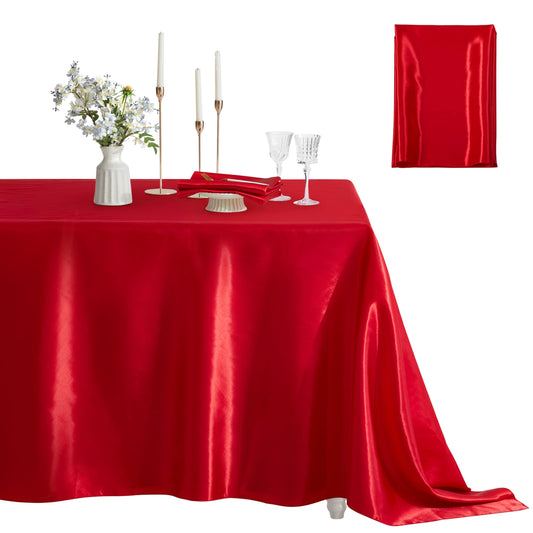 Counfeisly 1 Pack Satin Table Cover Rectangle Silkly Soft Table Cloth, Satin Dining Table Cloths for Wedding Banquet Table Decoration, Dining Room, Indoor and Outdoor Use, 60 x 120 Inches, Red