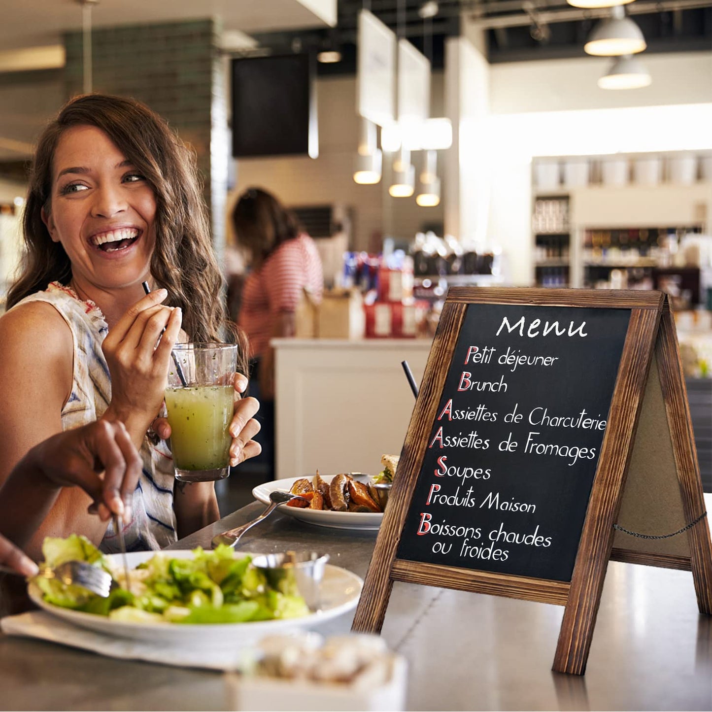 Rustic Whitewash Double Sided Chalkboard, 7.5"*8.6" Tabletop Stand, Small Countertop Chalkboard Easel with 8Pcs Liquid Chalk for Menu, Kitchen, Restaurants, Bar, Wedding and Home Decor