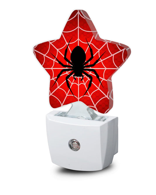 Halloween Red Spider Night Lights Plug Into Wall,Spiderweb Star Night Light for Kids,Nightlight with Dusk to Dawn Smart Sensor for Bedroom Bathroom Decor,Children Women Men Gift