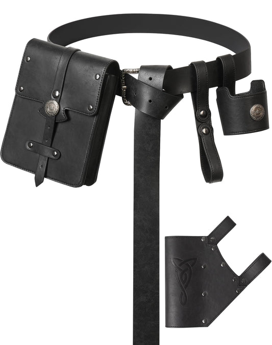 Jigglyjoo 5PCS Medieval Belt Costume Accessories, Renaissance Belt Mug Strap, Sword Frog for Viking Halloween Cosplay (Black C)