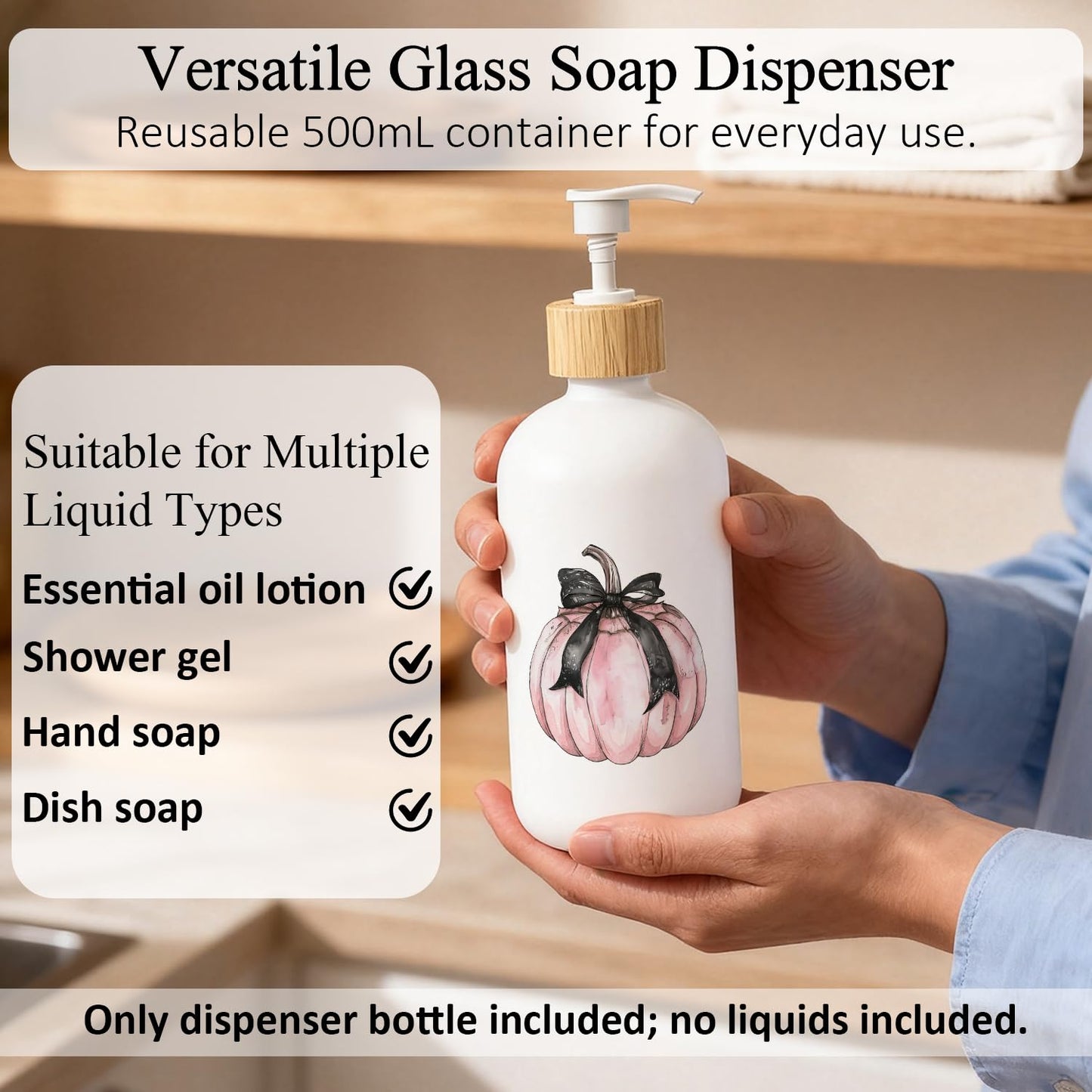 OuOvOwO Halloween Coquette Pink Pumpkin Glass Soap Dispenser