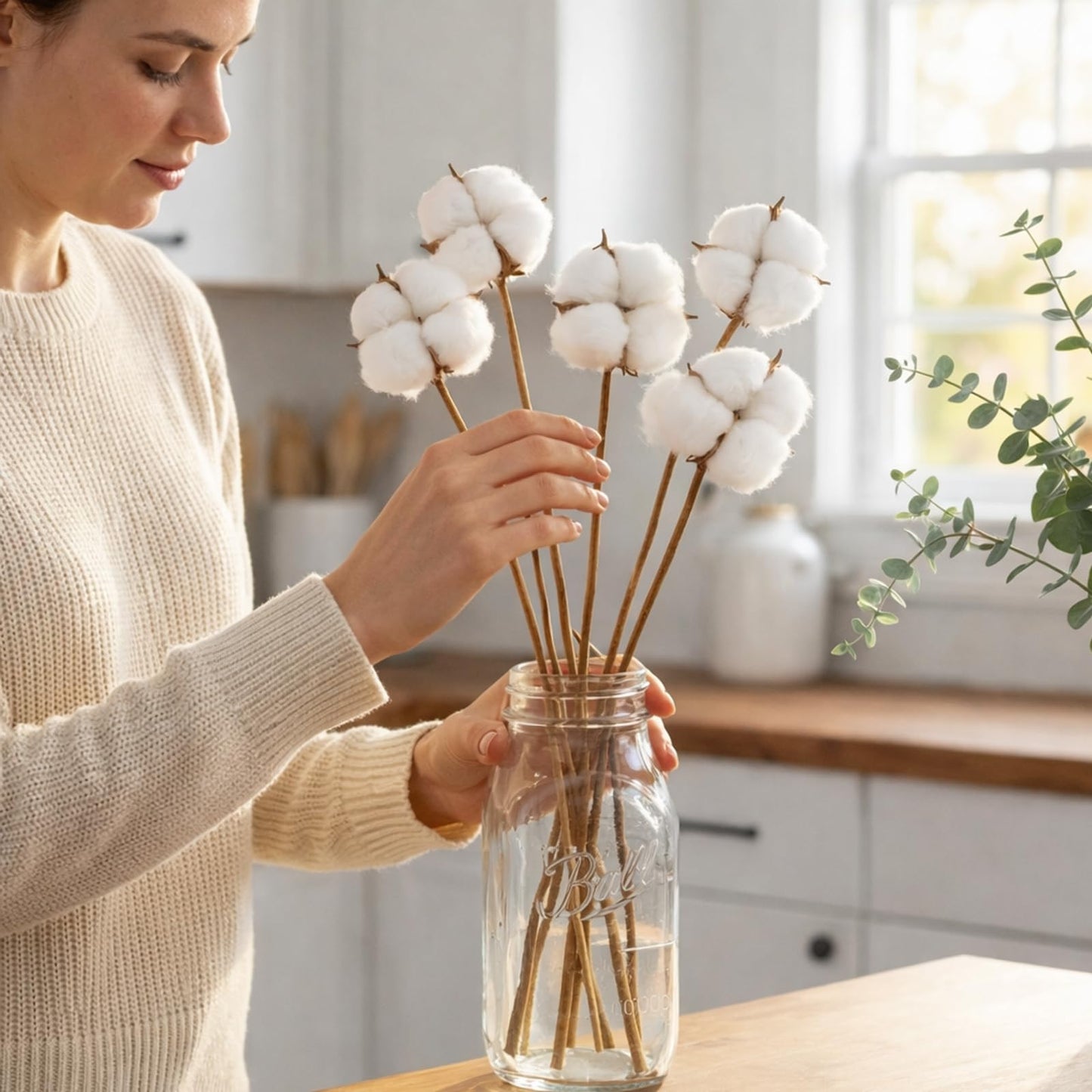 Hampton Art Cotton Short Stem 15" 6Pc, Cotton Stems Decor Branches, Decor, Stems, Flowers, Flowers Decor, Plant Decor Farmhouse