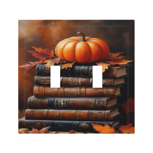 Decorative Art Light Switch Covers Vintage Books & Pumpkin 2 Gang Double Toggle Wall Plate Decorative Switchcover Electrical Switchplate for Home Decor