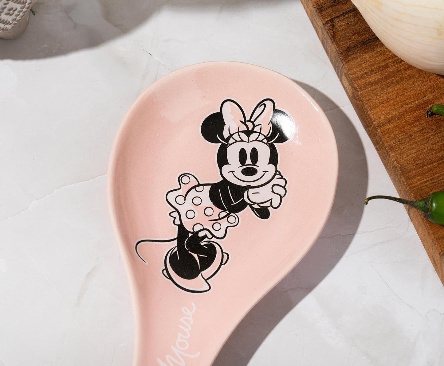 Disney Minnie Mouse Ceramic Spoon Rest Holder | Kitchen Organizer for Utensils to Keep Countertop Clean Multicolor