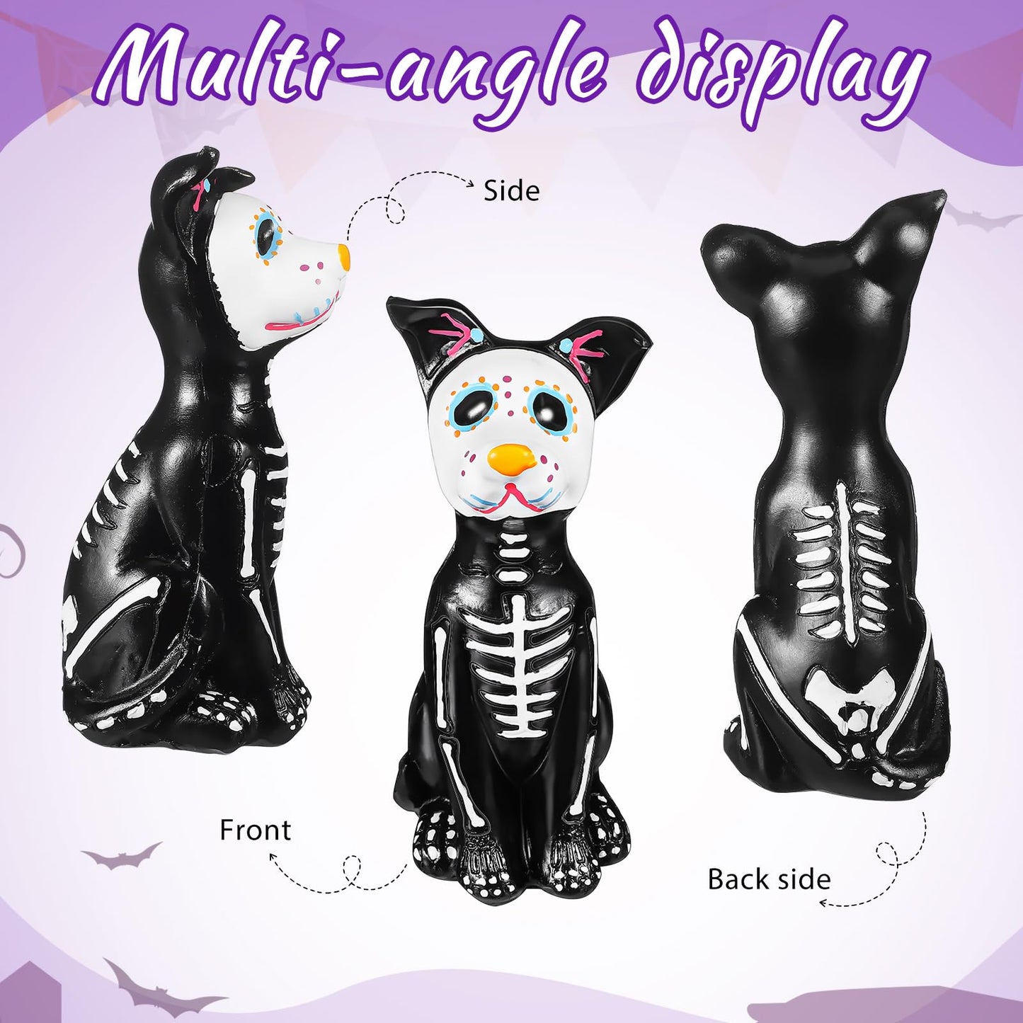 TOYANDONA Day of The Dead Dog and Cat Figurine, Halloween Statue Sugar Skulls Animal Statue Resin Crafts Skeleton Sculpture for Halloween Home Desk Decorations (Day of The Dead Dog)