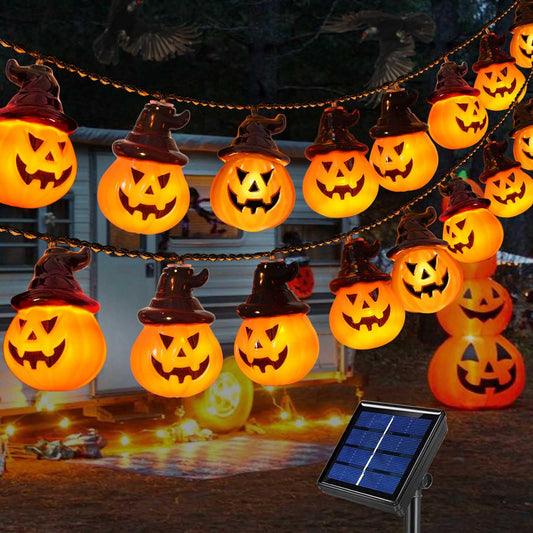 Abkshine Upgraded Solar Pumpkin Lights for Halloween Decorations Outside,Spooky Pumpkin Lights String for Outdoor Halloween Yard Decoration,Porch Decor, Camper Party Door Window Tree Decor