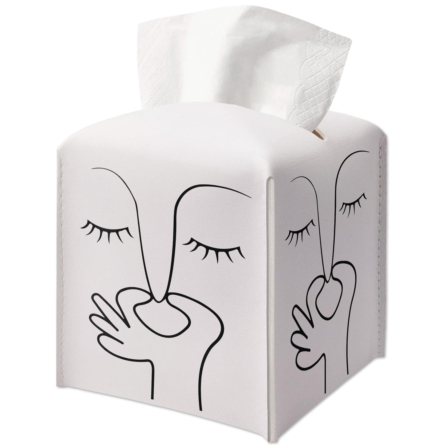Leather Tissue Box Cover Holder Gifts, Humor Gift Ideas for Friends, Funny Guest Toilet Picture Print Decor for Bathroom Restroom, Housewarming New Home Favor-(5.2 Inches) A74