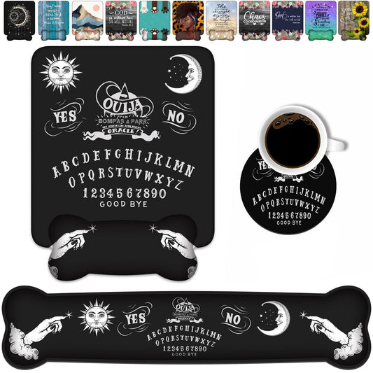 Wrist Rest Support Ergonomic Gel Mouse Pad & Memory Foam Keyboard Set, Non-Slip Rubber PU Base for Home Office Working Studying Easy Typing & Pain Relief, Ouija Board