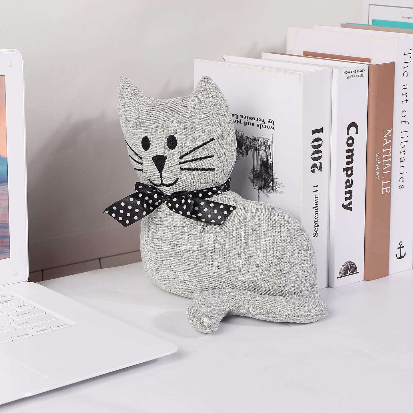 SANFERGE Cute Decorative Door Stopper for Home and Office Floor Door Stops, Fabric Animal Weighted Heavy Wall Protectors, Gray Cat