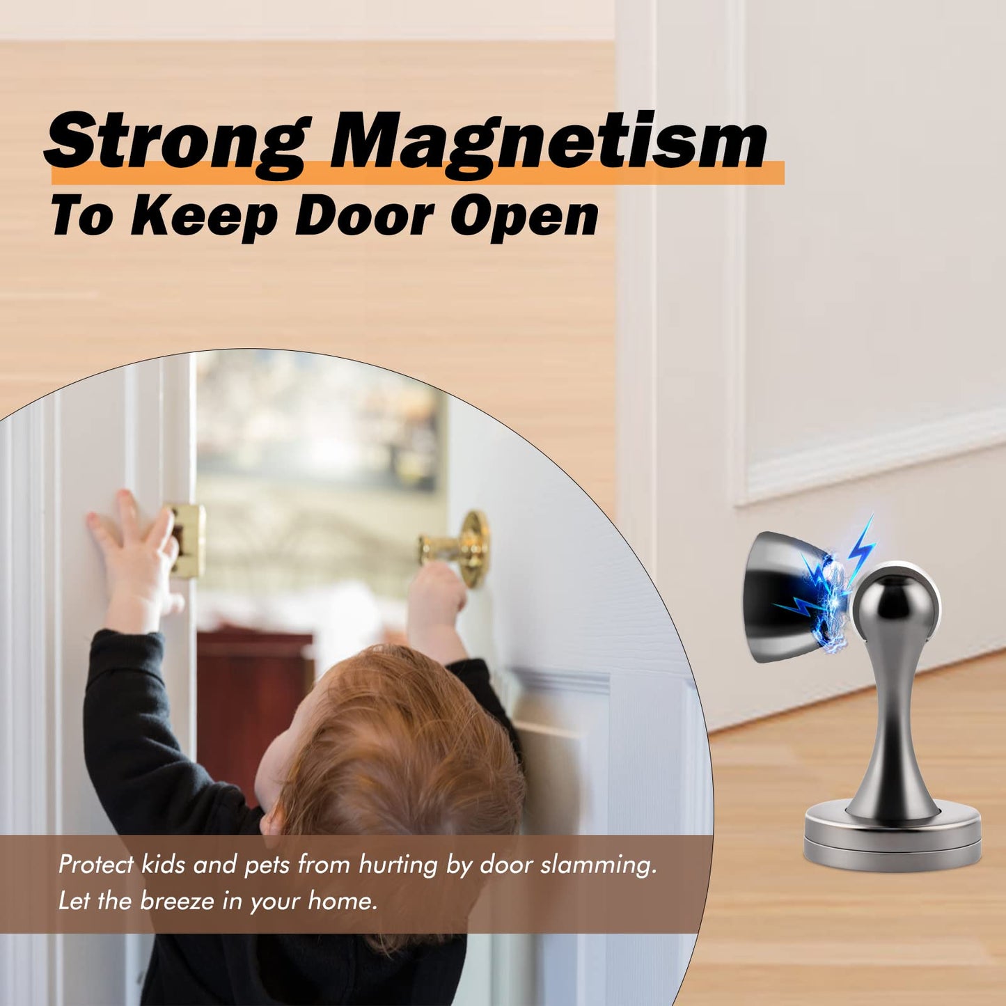 Door Stops, Magnetic Door Stoppers, 4 Pack Heavy Duty Door Catch Holder Stainless Steel Wall Floor Mounted Doorstop to Keep Door Open