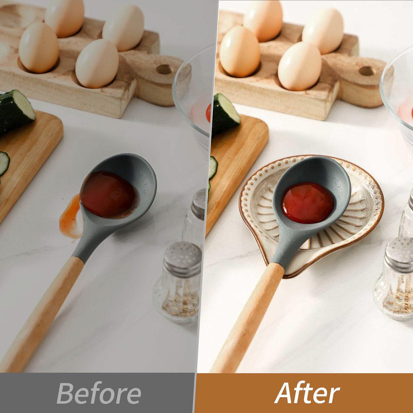 JINGUS Spoon Rest for Stove Top, Ceramic Spoon Holder for Kitchen Counter, 5.1 Inch Heat-Resistant Cooking Utensil Rest for Coffee Spoon Dish & Spatula Tray, Dishwasher Safe, Beige